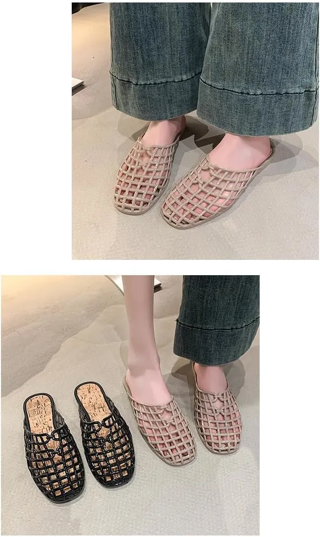 Jelly Mesh Ballet Flats for Women Clear Jelly Sandals Slip On Mule Breathable - Trendy No Slip Cute Causal Comfortable Walking Lightweight Running Beach Travel Cruise Vacation Standing All Day Summer