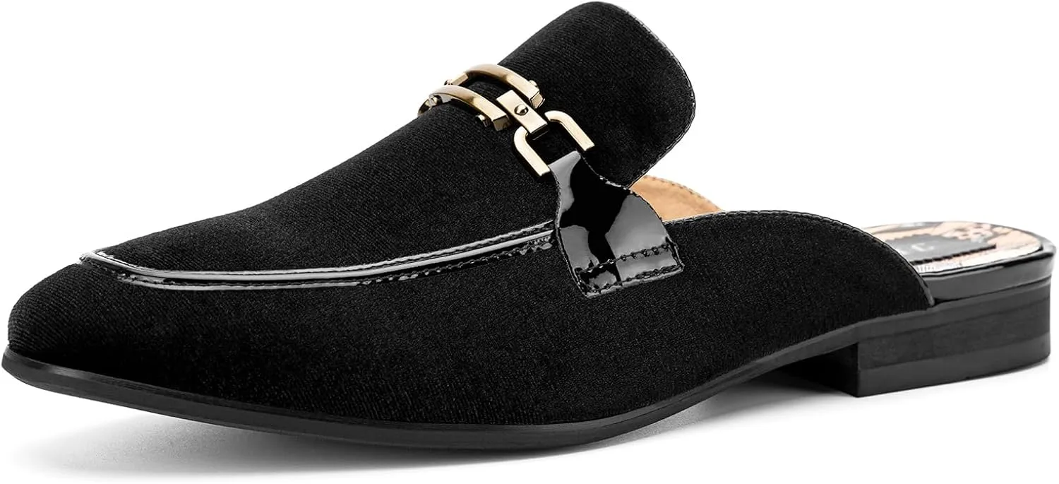 JITAI Mens Mules Velvet Slippers Slip-On Loafers for Men Casual Open Backless Sandals