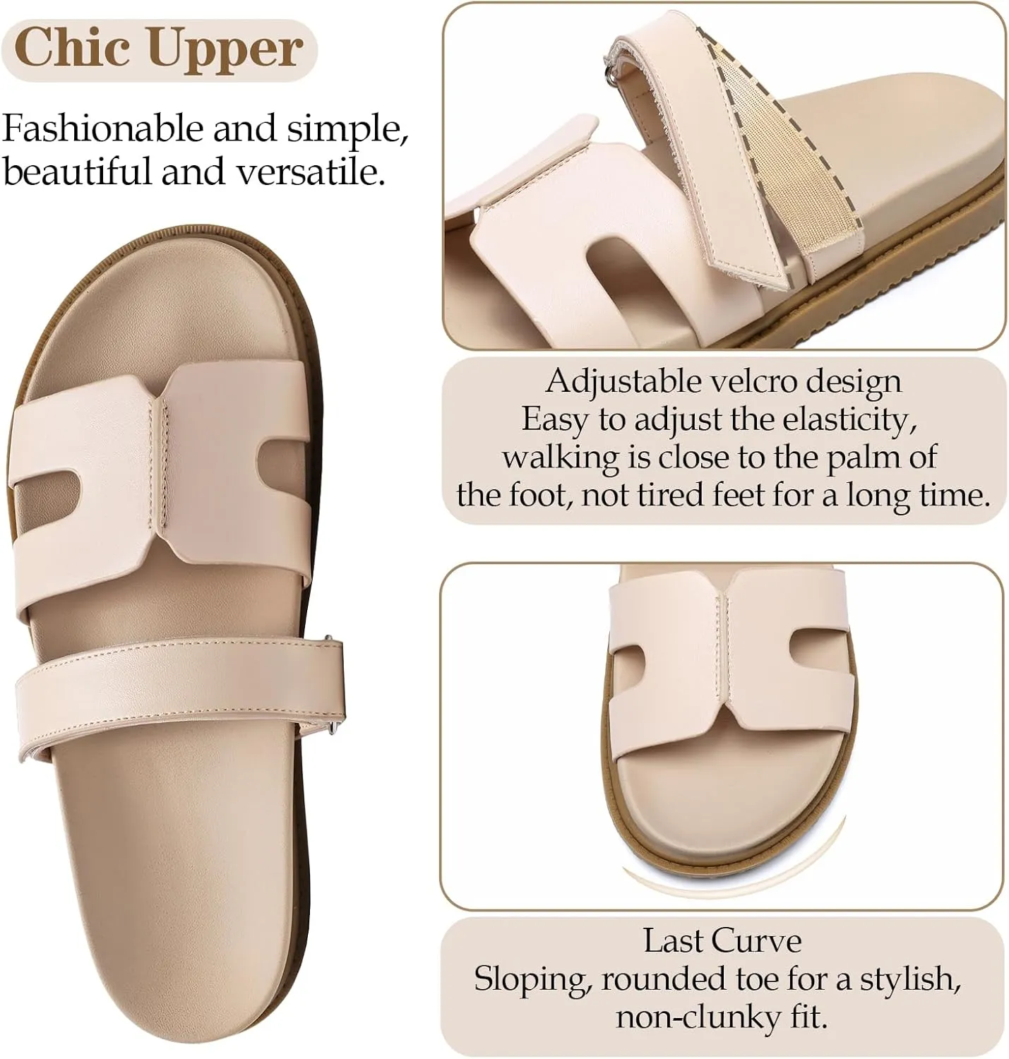 JSWEI Sandals Slides for Women,Women's Slippers Shoes Non-Slip Comfortable and Adjustable Velcro Summer Arch Support Woman Slides Sandals Outdoor Flat Slippers Beach Sandalias Para Mujer