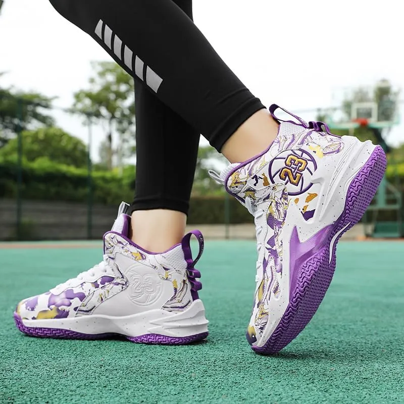 Kids Basketball Shoes, Leather Trendy Casual Sports Basketball Shoes Breathable Comfortable Boys Sneakers for Big Kids…