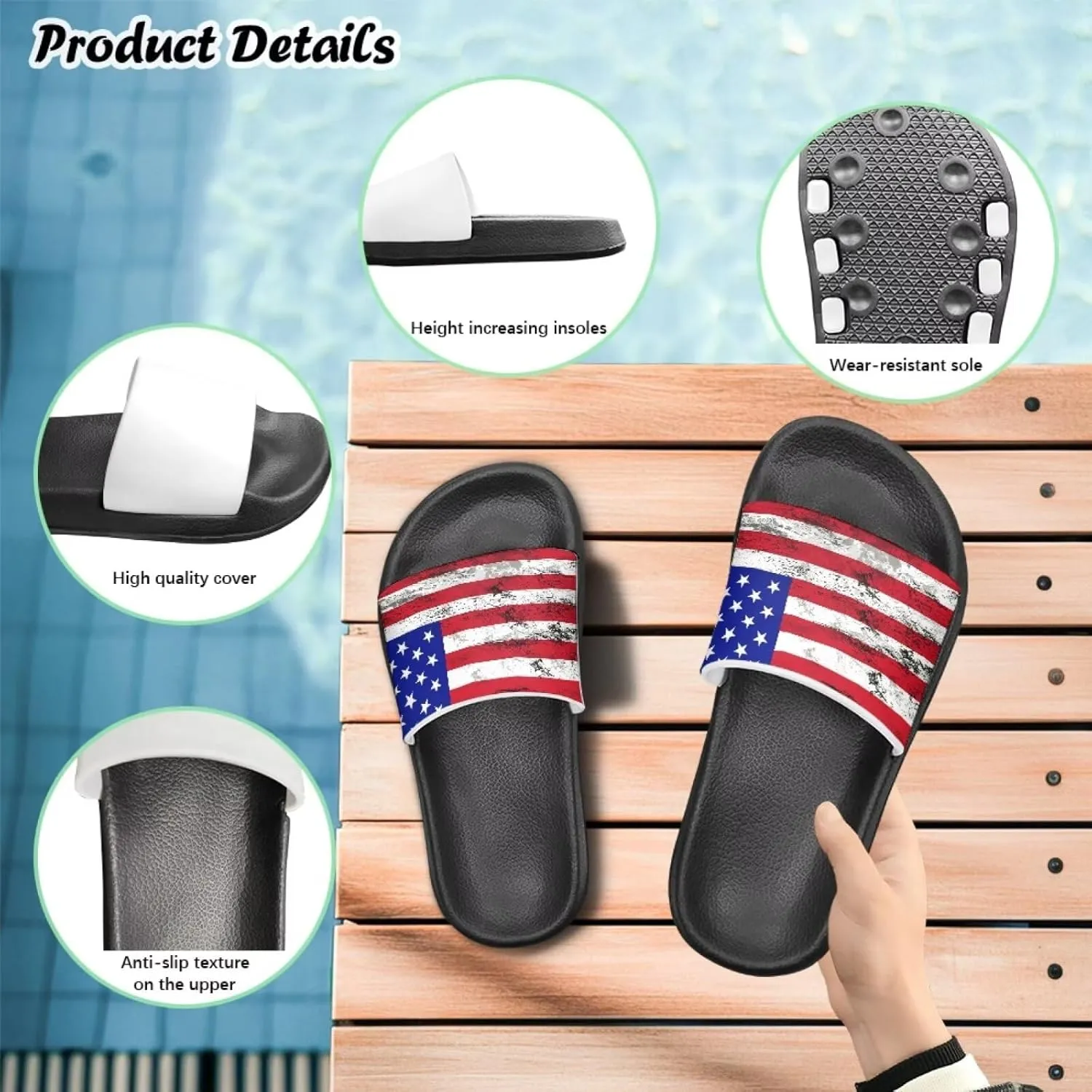 Kids Open Toe Slide Sandals for Boys Girls Comfortable Indoor & Outdoor Shower Slippers Patriotic Shoes for Kids