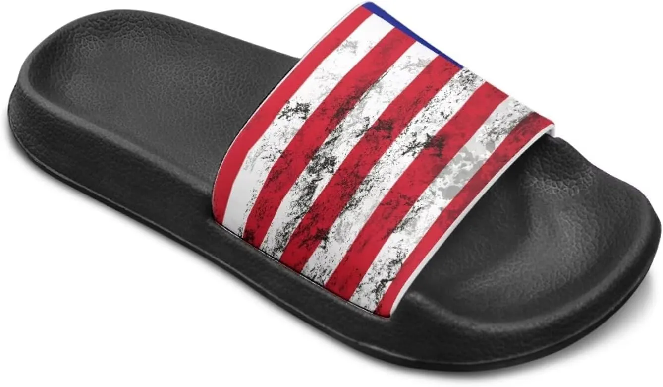 Kids Open Toe Slide Sandals for Boys Girls Comfortable Indoor & Outdoor Shower Slippers Patriotic Shoes for Kids
