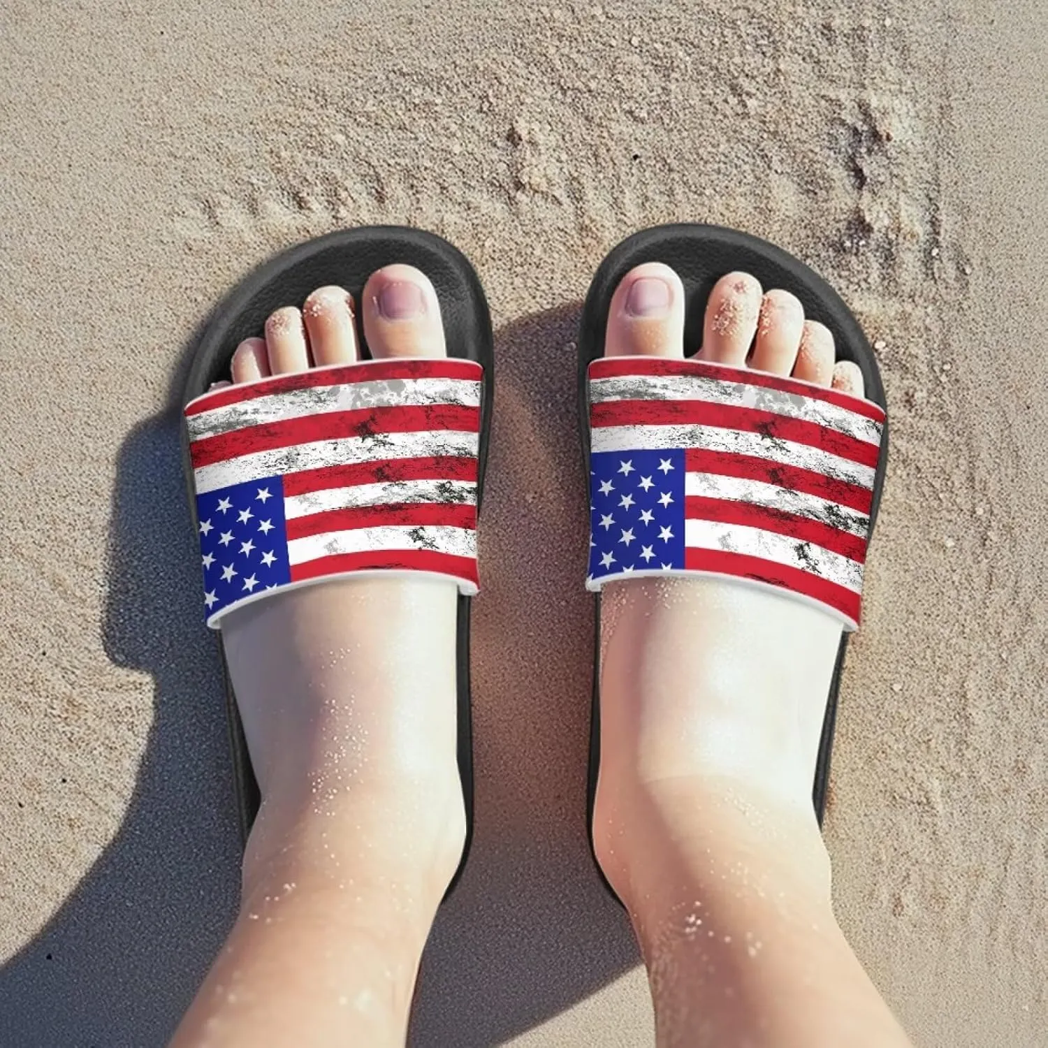 Kids Open Toe Slide Sandals for Boys Girls Comfortable Indoor & Outdoor Shower Slippers Patriotic Shoes for Kids