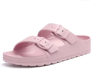 Kids Slides Sandals for Boys Girls Toddler Double Buckle Adjustable Flat Sandals Beach Pool Shower Shoes