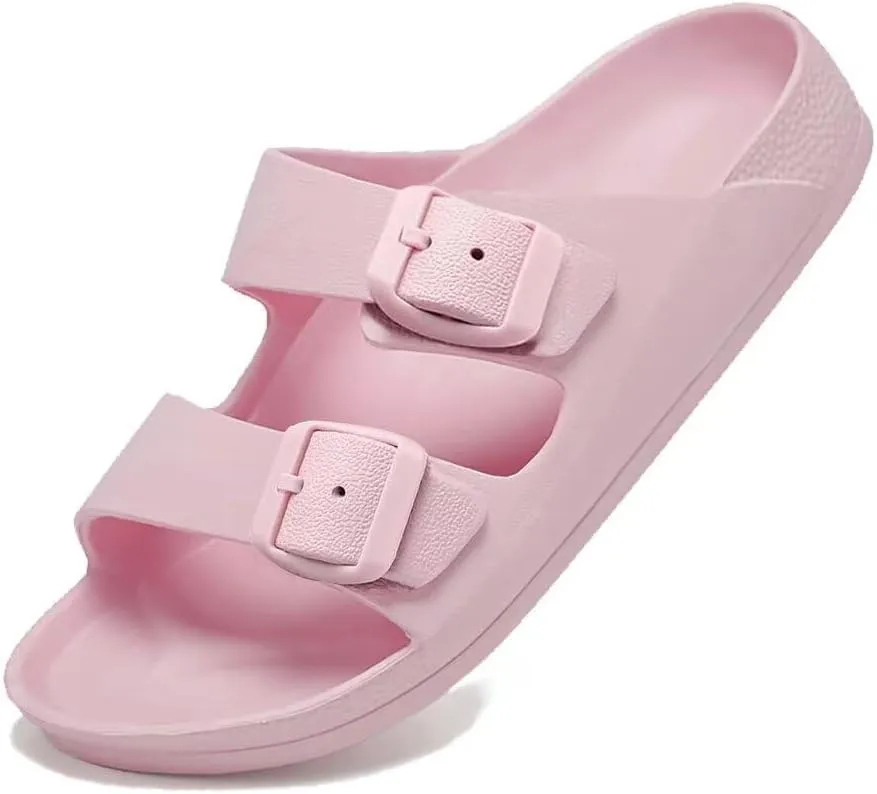 Kids Slides Sandals for Boys Girls Toddler Double Buckle Adjustable Flat Sandals Beach Pool Shower Shoes