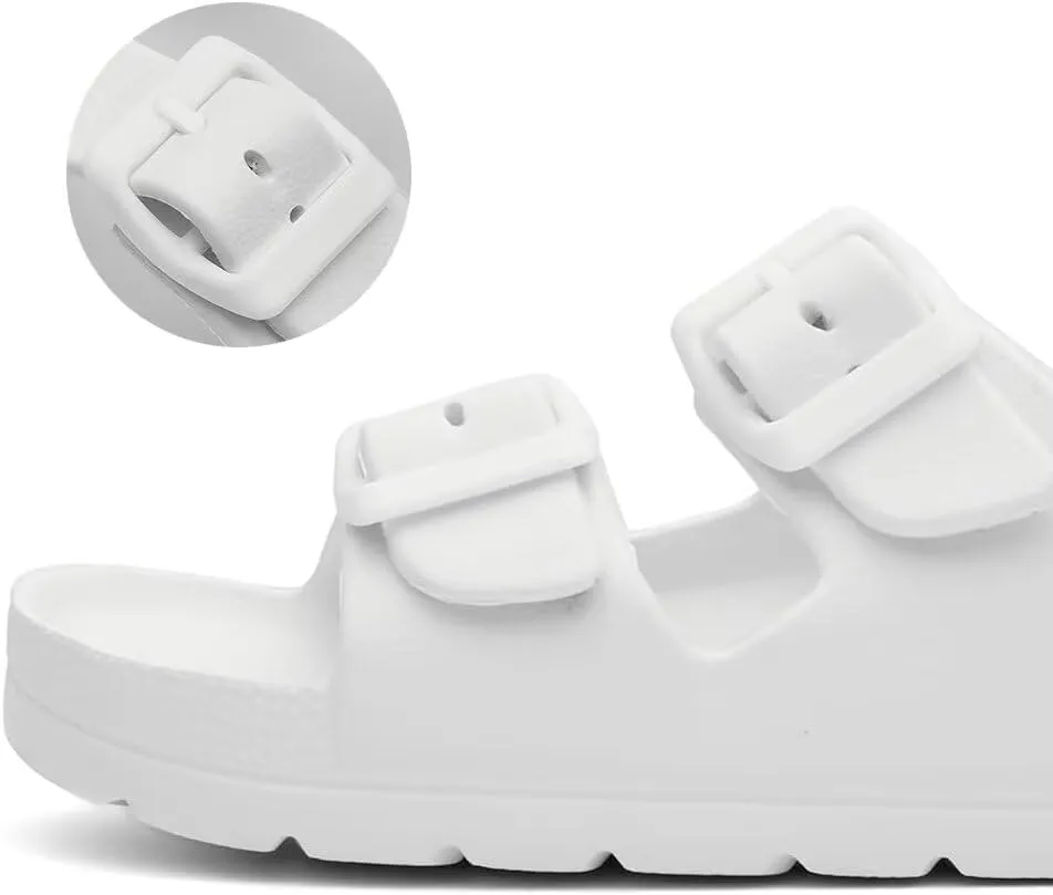 Kids Slides Sandals for Boys Girls Toddler Double Buckle Adjustable Flat Sandals Beach Pool Shower Shoes