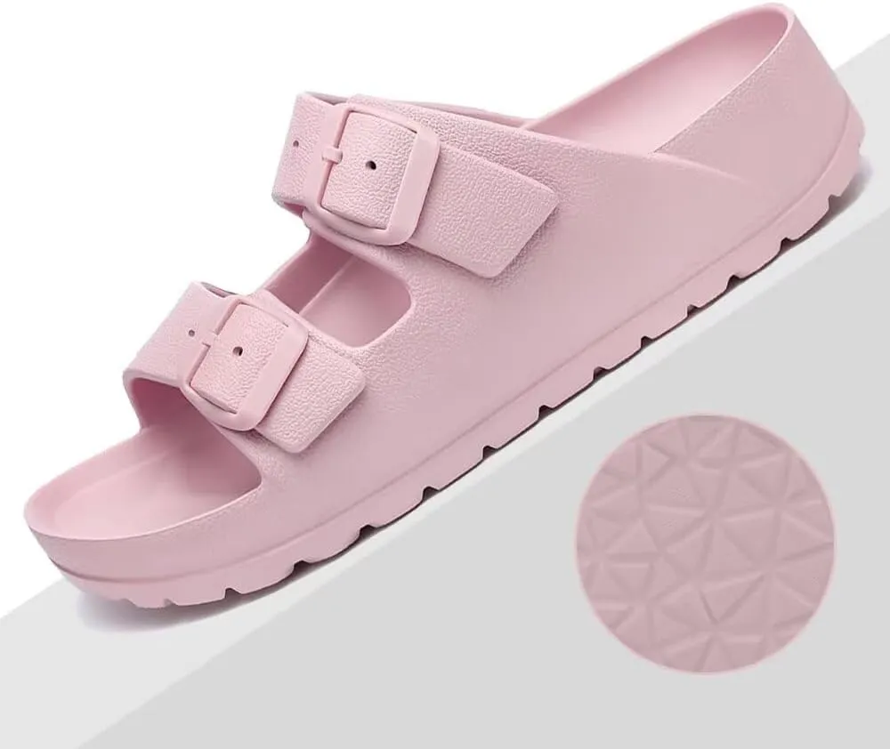 Kids Slides Sandals for Boys Girls Toddler Double Buckle Adjustable Flat Sandals Beach Pool Shower Shoes