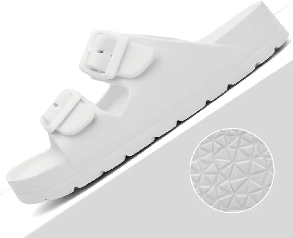Kids Slides Sandals for Boys Girls Toddler Double Buckle Adjustable Flat Sandals Beach Pool Shower Shoes
