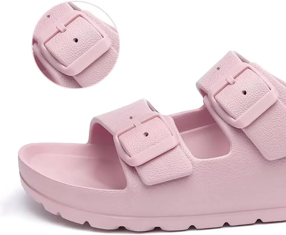 Kids Slides Sandals for Boys Girls Toddler Double Buckle Adjustable Flat Sandals Beach Pool Shower Shoes