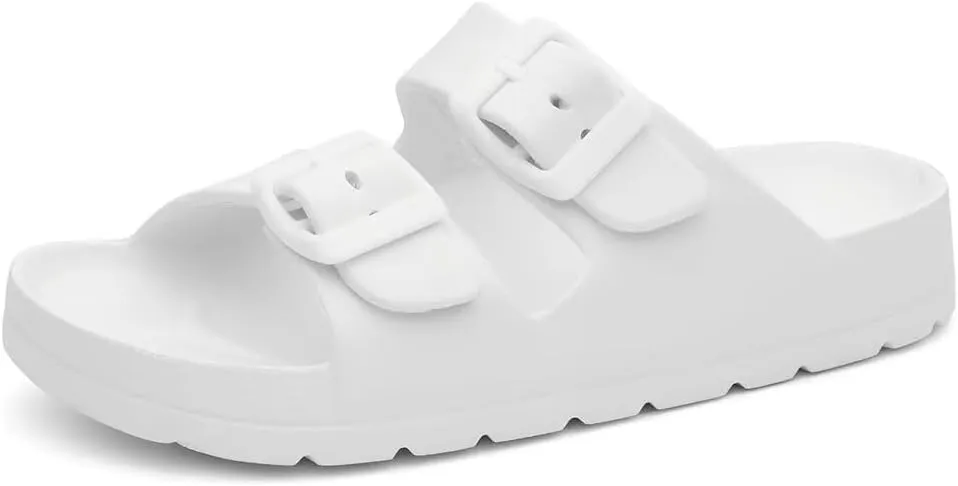 Kids Slides Sandals for Boys Girls Toddler Double Buckle Adjustable Flat Sandals Beach Pool Shower Shoes