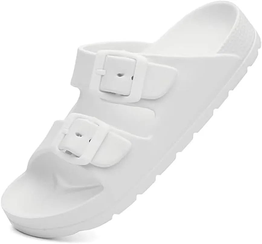 Kids Slides Sandals for Boys Girls Toddler Double Buckle Adjustable Flat Sandals Beach Pool Shower Shoes