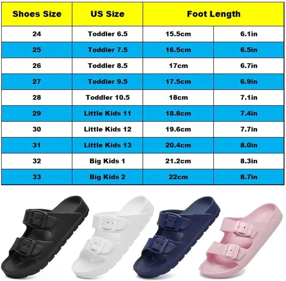 Kids Slides Sandals for Boys Girls Toddler Double Buckle Adjustable Flat Sandals Beach Pool Shower Shoes