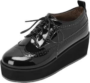 KOKOMOMO Womens Wingtip Platform Wedge Oxfords Heels Patent Leather Oxford Brogues Shoes High Heel Vintage Sneakers