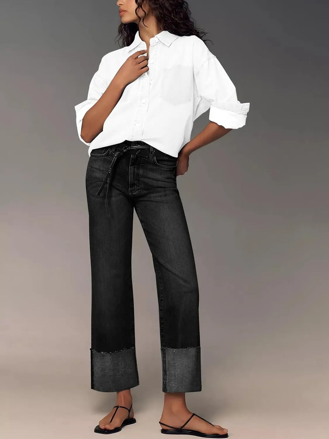 KUNMI Jeans for Women Wide Leg Baggy High Waist Boyfriends Straight Leg Stretchy Denim Pants Trendy Fall 2025