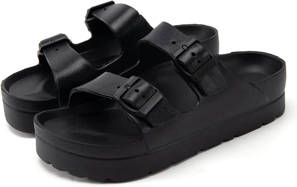 L LOUBIT Women's Platform Sandals with Arch Support Pillow Soft Adjustable Buckle Slides Lightweight Non-Slip Summer Beach Shoes