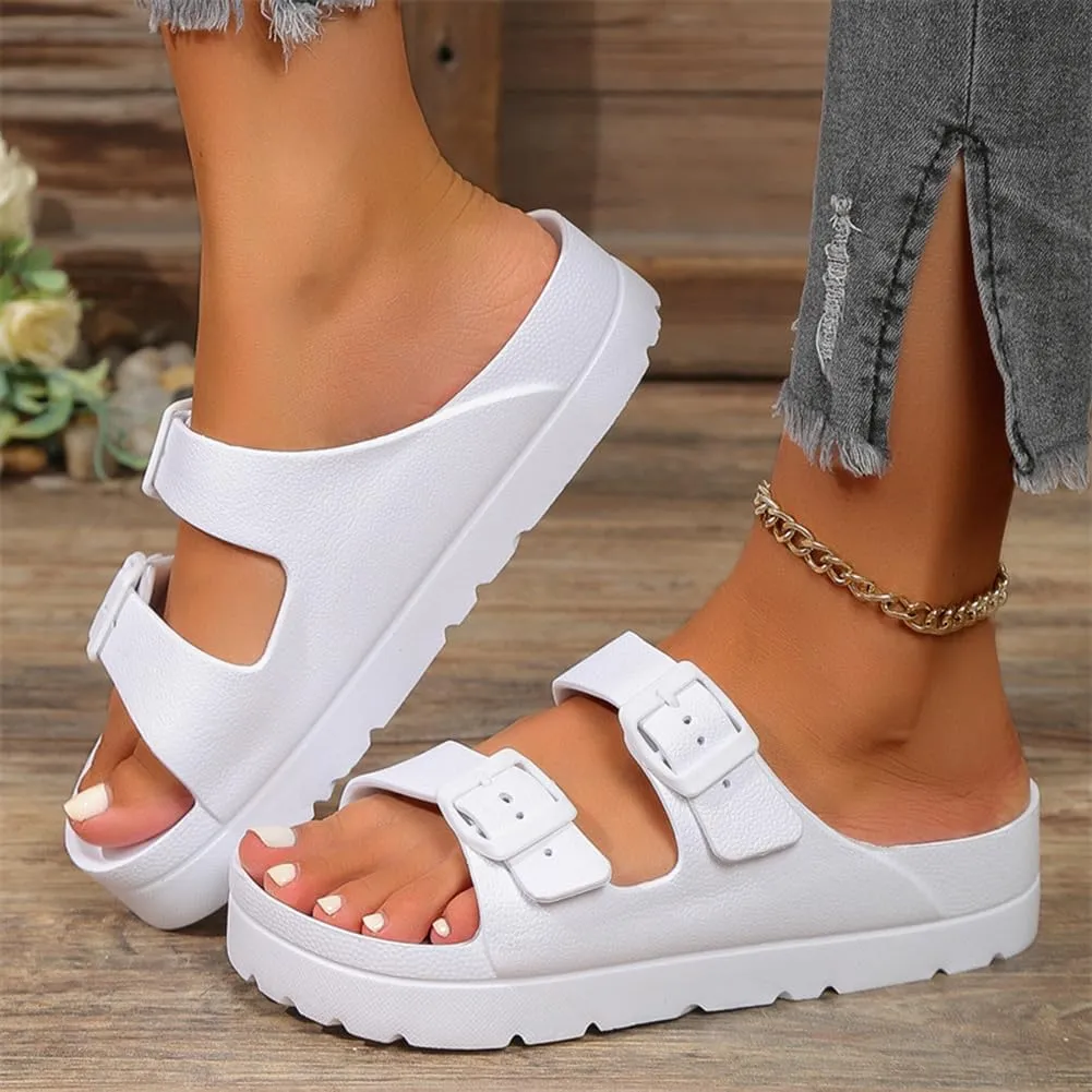 L LOUBIT Women's Platform Sandals with Arch Support Pillow Soft Adjustable Buckle Slides Lightweight Non-Slip Summer Beach Shoes