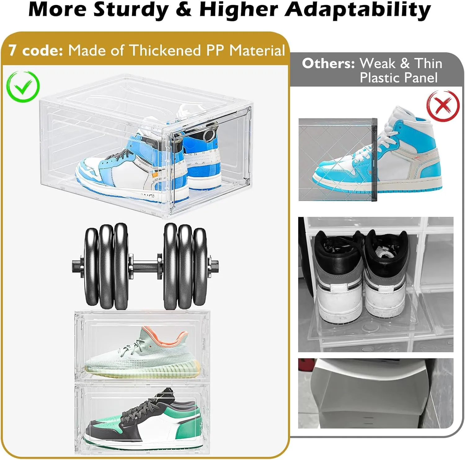Large Clear Shoe Boxes Organizer【Thicker Material】 Stronger Shoe Box with Magnetic Door, Stackable Shoe Storage Box for Closet, Foldable Space-Saving Storage Bins Shoe Cabinet, White 9 Pack