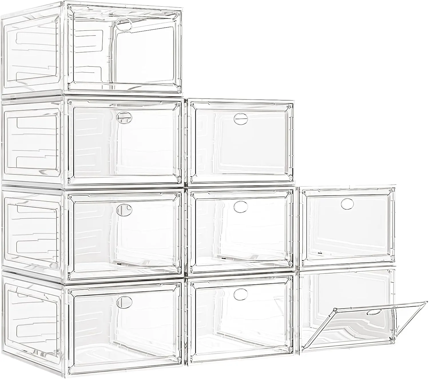 Large Clear Shoe Boxes Organizer【Thicker Material】 Stronger Shoe Box with Magnetic Door, Stackable Shoe Storage Box for Closet, Foldable Space-Saving Storage Bins Shoe Cabinet, White 9 Pack