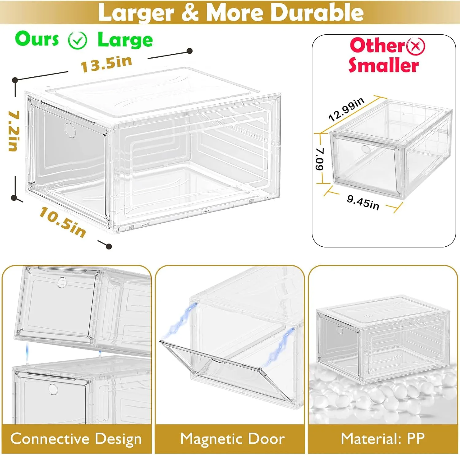 Large Clear Shoe Boxes Organizer【Thicker Material】 Stronger Shoe Box with Magnetic Door, Stackable Shoe Storage Box for Closet, Foldable Space-Saving Storage Bins Shoe Cabinet, White 9 Pack