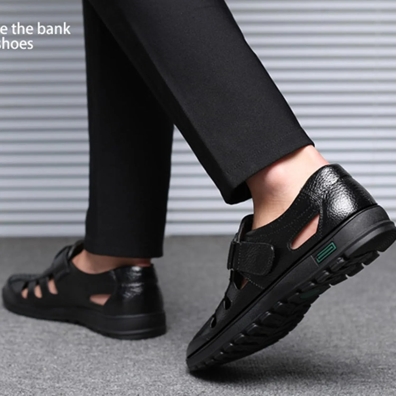 Large size fashion men's solid color retro head layer cowhide leather upper open toe sandals, comfortable non-slip hook-and-loop breathable beach shoes