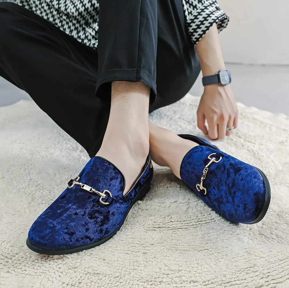LCQL Men's Luxury Velvet Penny Loafer Shoes Noble Slip-on Suede Loafers Smoking Slippers Plus Size 7-13