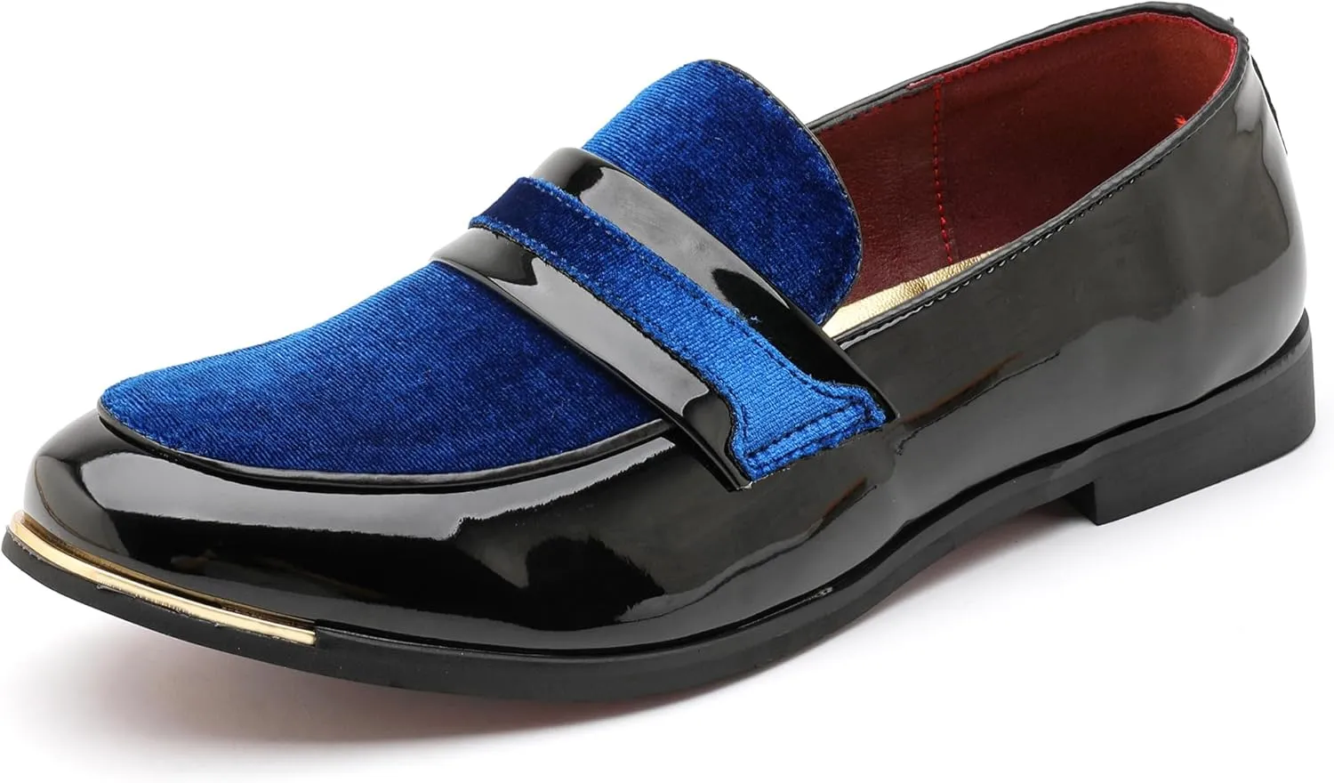 LCQL Men's Luxury Velvet Penny Loafers Patent Leather Oxford Classic Business Party Prom Club Dress Shoes Size 7-13