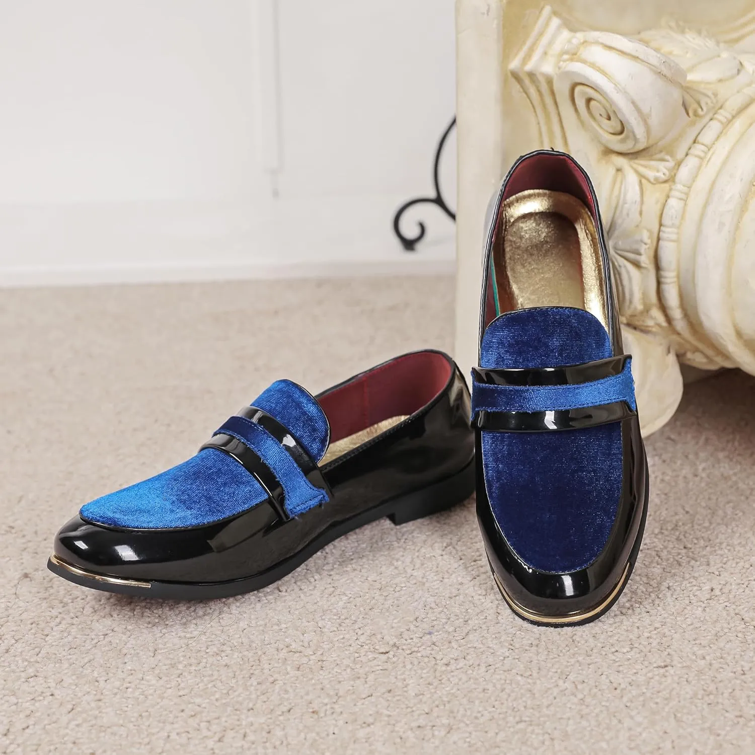 LCQL Men's Luxury Velvet Penny Loafers Patent Leather Oxford Classic Business Party Prom Club Dress Shoes Size 7-13