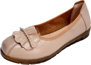 Leisure Women's Four Seasons Soft Sole Flowers Non Slip Flat Round Toe Breathable Slip On Casual Leather Shoes for Women