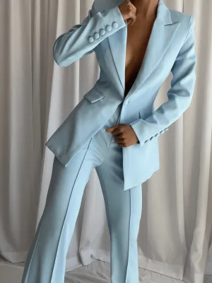 Light Blue 2 Piece Peak Lapel Single Breasted Slim Fit Women's Suit