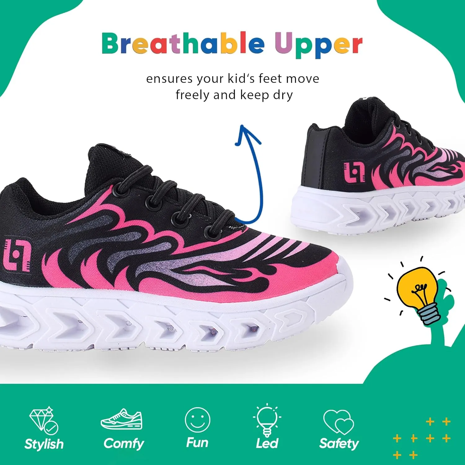 Light – LED Toddler Shoes for Girls Kit with Slippers – Easy-On Light Up Sneakers for Kids and Toddlers