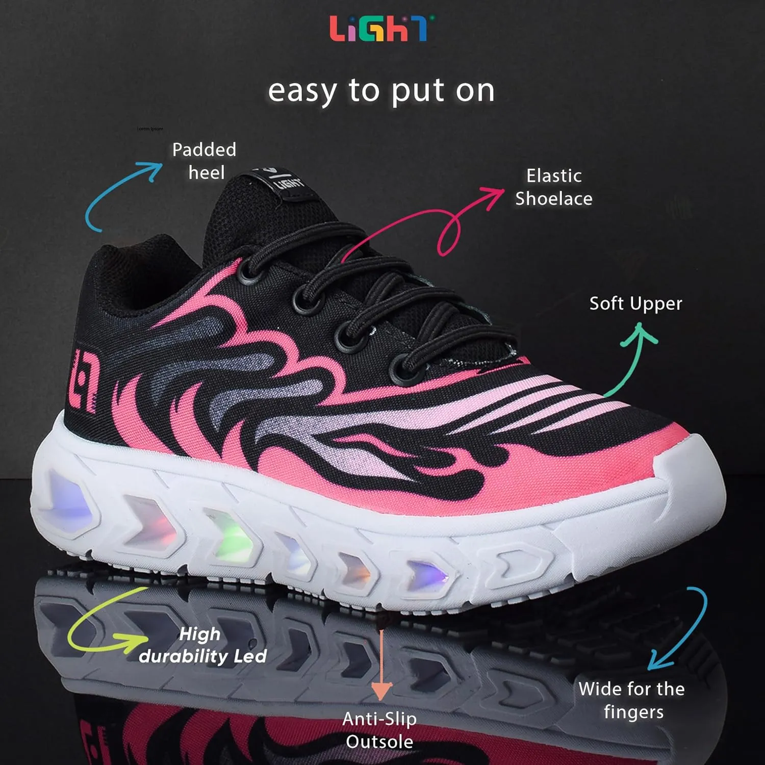 Light – LED Toddler Shoes for Girls Kit with Slippers – Easy-On Light Up Sneakers for Kids and Toddlers