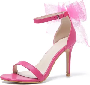 LIURUIJIA Women's Open Toe Stiletto Heels with Bow One Strap Sandals Wedding Party Prom Dress Shoes