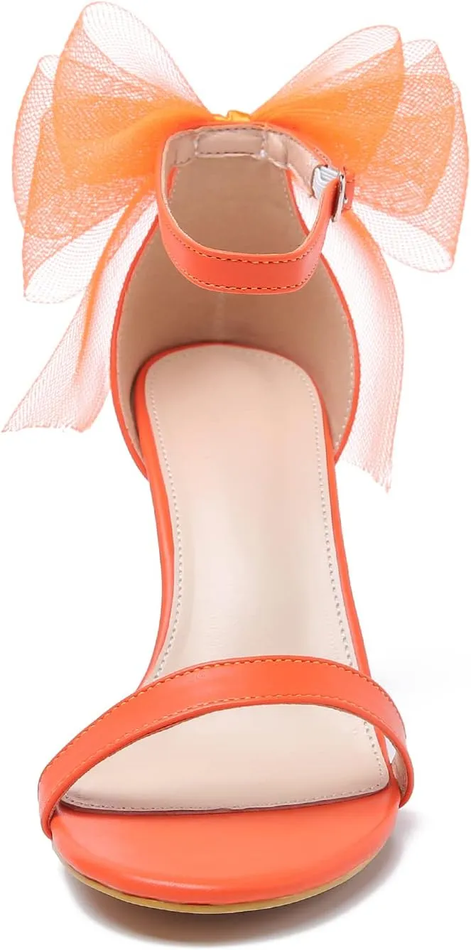 LIURUIJIA Women's Open Toe Stiletto Heels with Bow One Strap Sandals Wedding Party Prom Dress Shoes