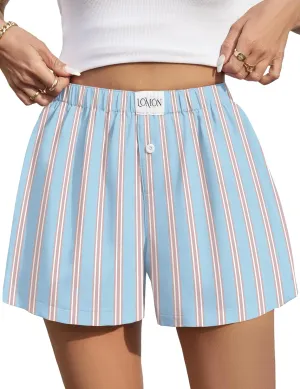 LOMON Womens Boxer Shorts Casual Summer Cotton Pajama Lounge Sleep Pj Gingham Plaid Shorts Y2K Beach Bottoms