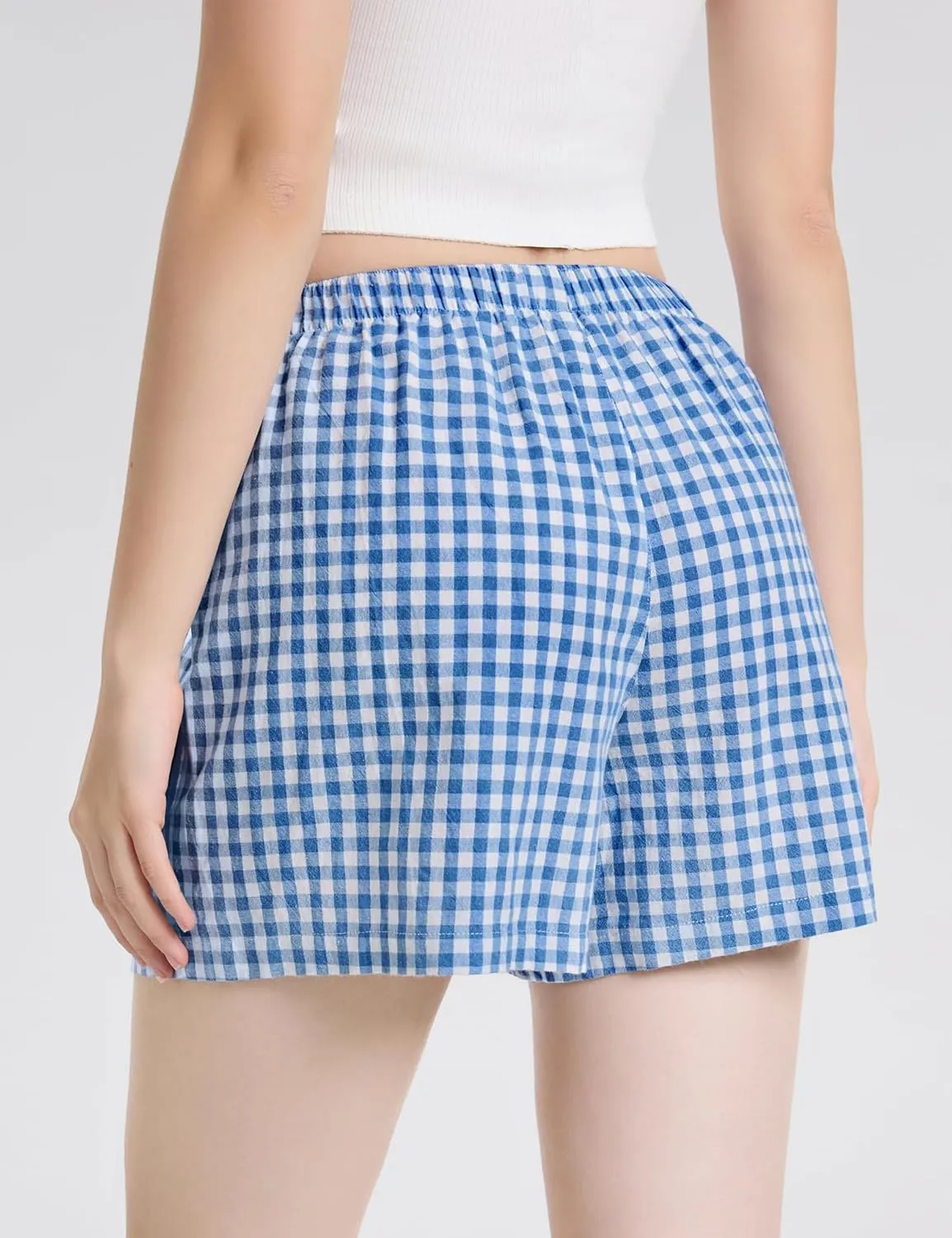 LOMON Womens Boxer Shorts Casual Summer Cotton Pajama Lounge Sleep Pj Gingham Plaid Shorts Y2K Beach Bottoms