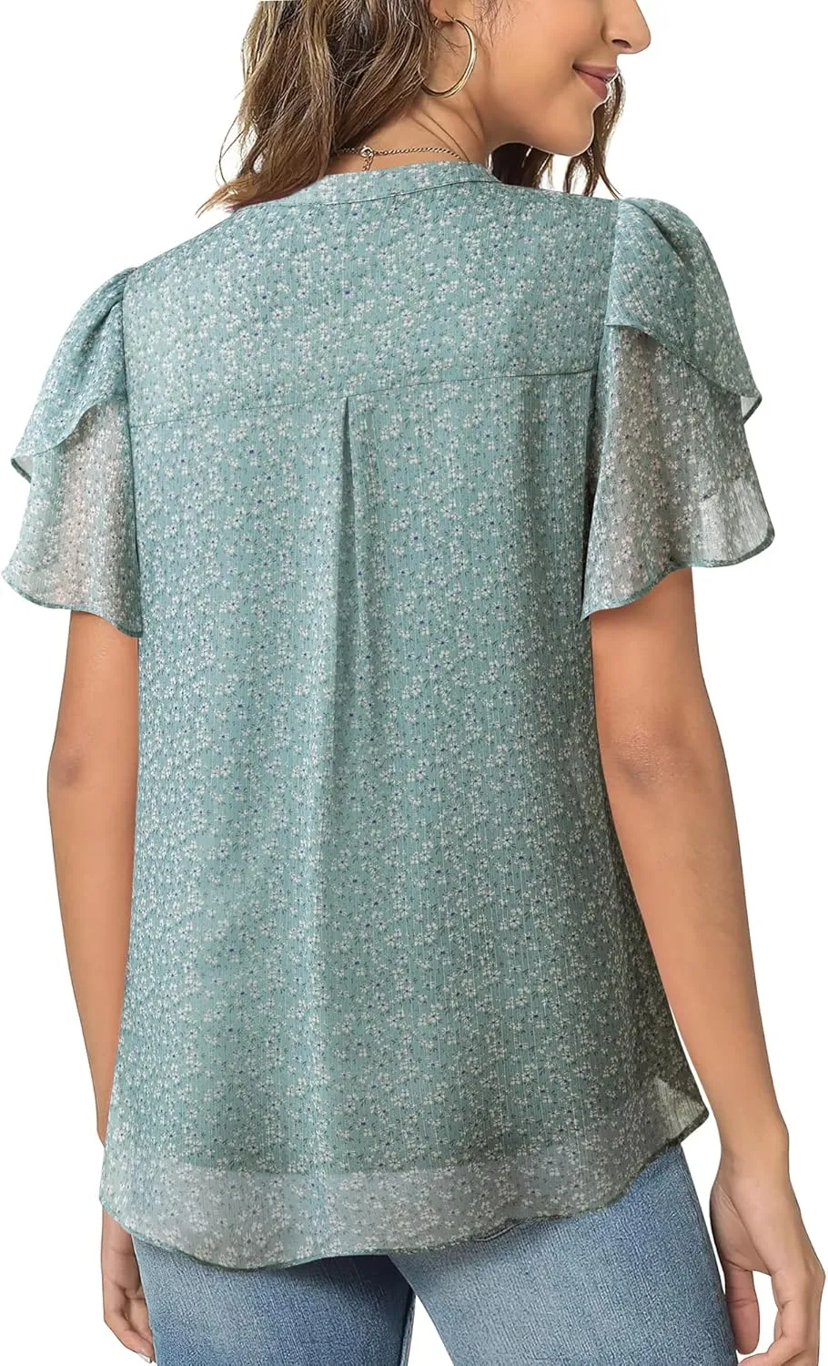Lotusmile Womens Dressy Chiffon Blouses Summer Puff Petal Short Sleeve Shirts V Neck Casual Work Tops
