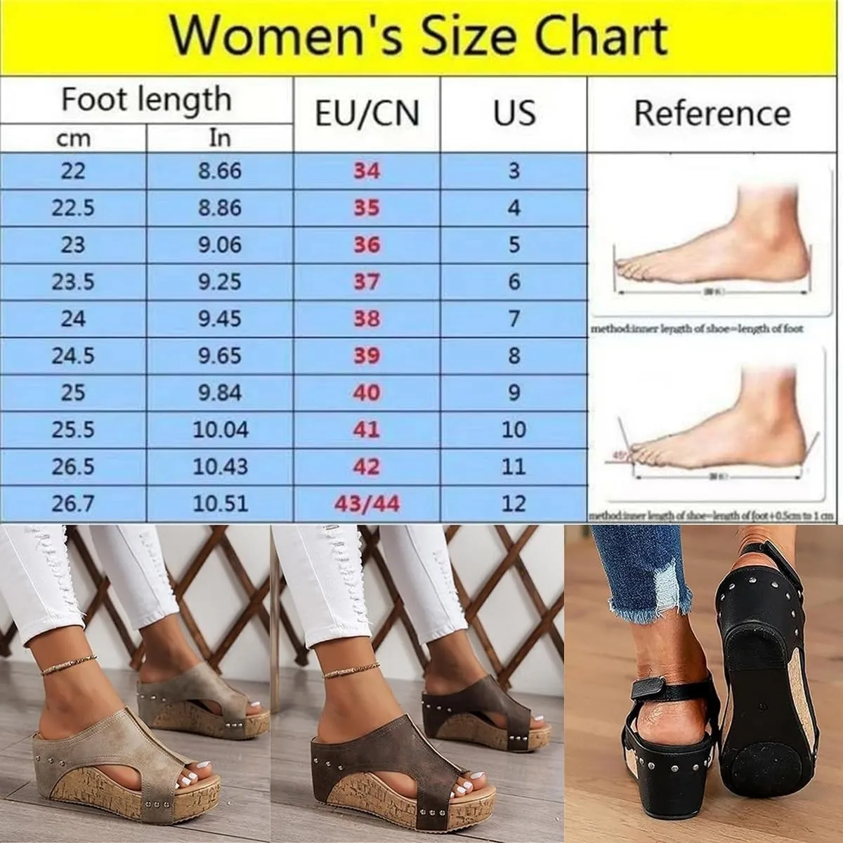 Lumi Cork Wedges & Platform Slides, Women's Thick Sole Slippers Comfy Leather Wedge Non-slip Sandals