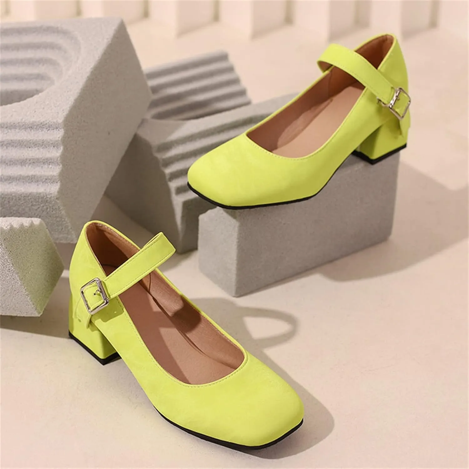 Mary Janes for Women Chunky Heel Pumps Square Toe Dress Shoes Ankle Strap Office Shoes Vintage Heels