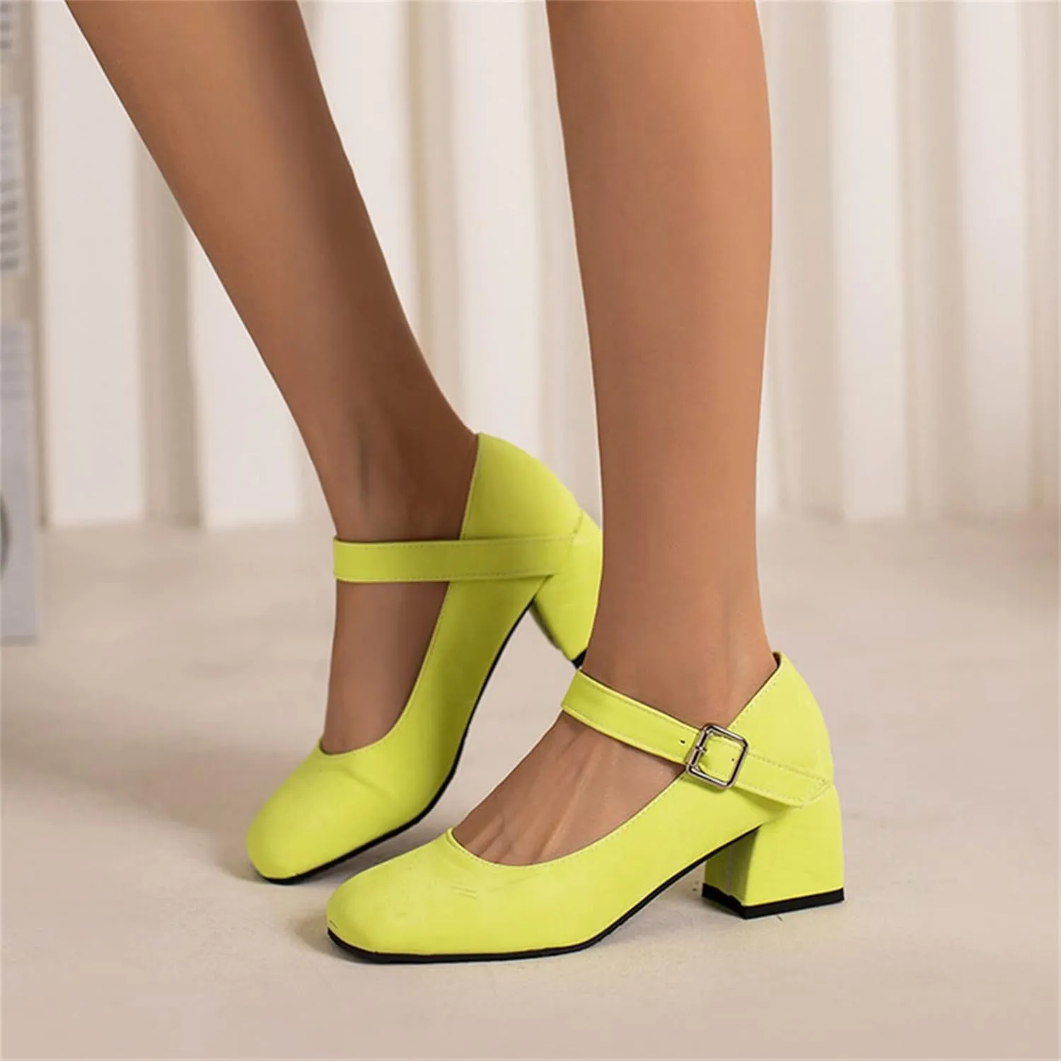 Mary Janes for Women Chunky Heel Pumps Square Toe Dress Shoes Ankle Strap Office Shoes Vintage Heels