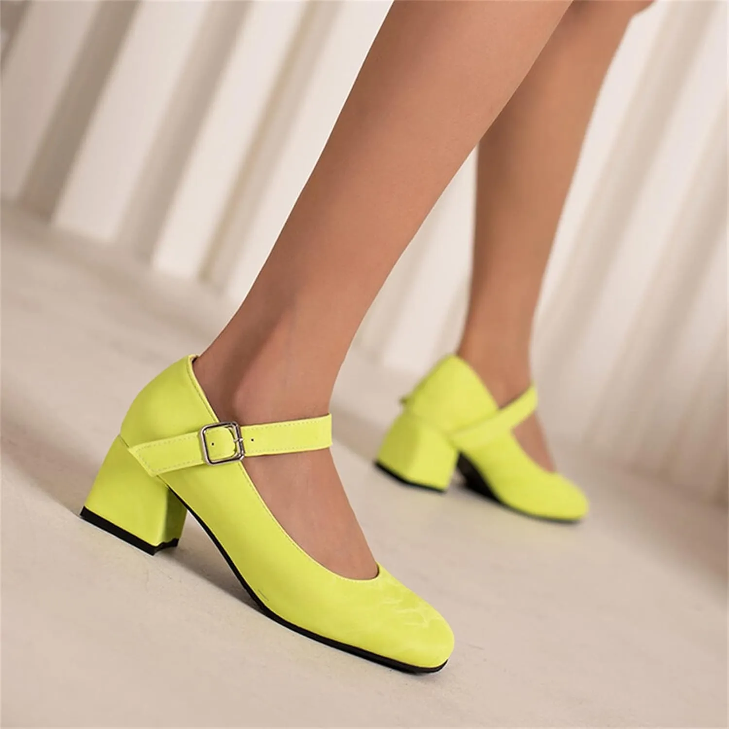 Mary Janes for Women Chunky Heel Pumps Square Toe Dress Shoes Ankle Strap Office Shoes Vintage Heels