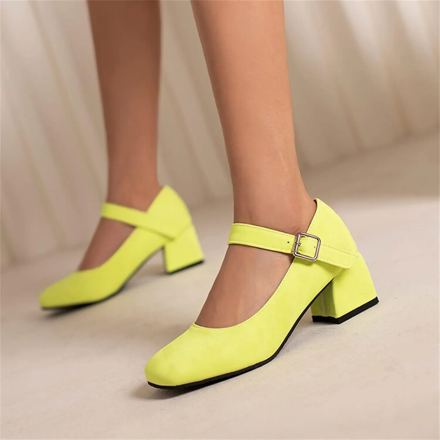Mary Janes for Women Chunky Heel Pumps Square Toe Dress Shoes Ankle Strap Office Shoes Vintage Heels