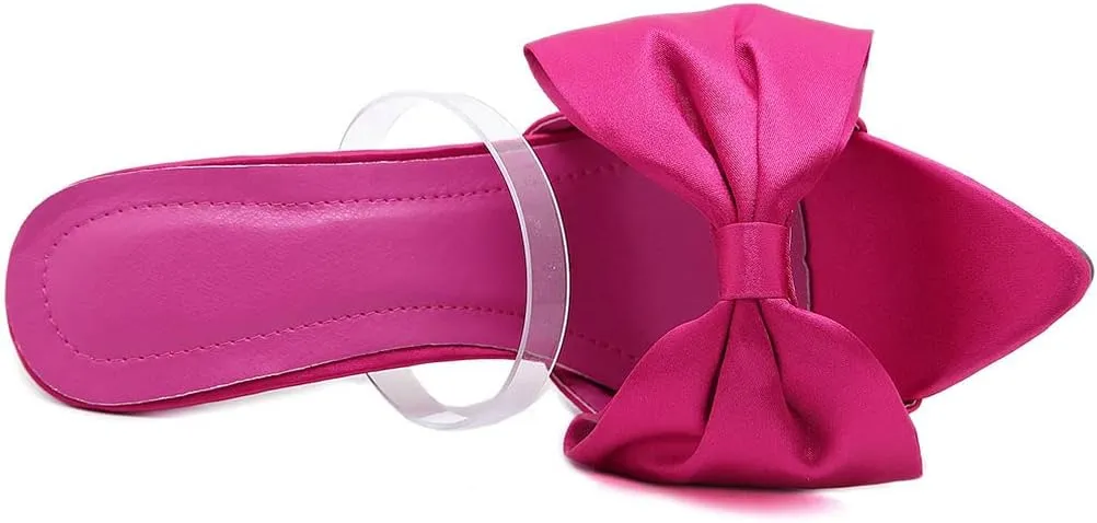 Meefit Women Stiletto Slides High Heels Mules Open Toe Slippers with Bow Sexy Transparent Slip On Sandals
