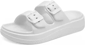 Men and Women Comfy Slide Sandals Double Buckle Adjustable Buckle EVA Flat Sandals Lightweight Thick Non Slip Sole
