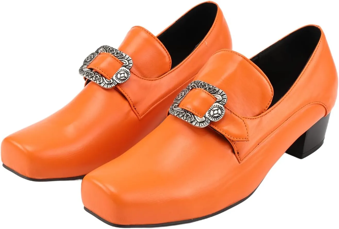 Men Retro Loafers Metal Square Buckle Formal Shoes Halloween Cosplay Shoes