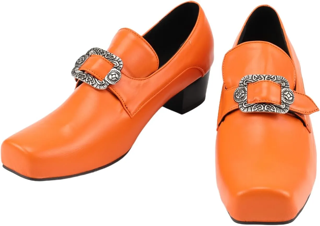 Men Retro Loafers Metal Square Buckle Formal Shoes Halloween Cosplay Shoes