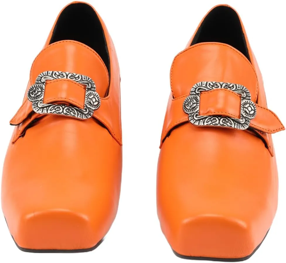 Men Retro Loafers Metal Square Buckle Formal Shoes Halloween Cosplay Shoes