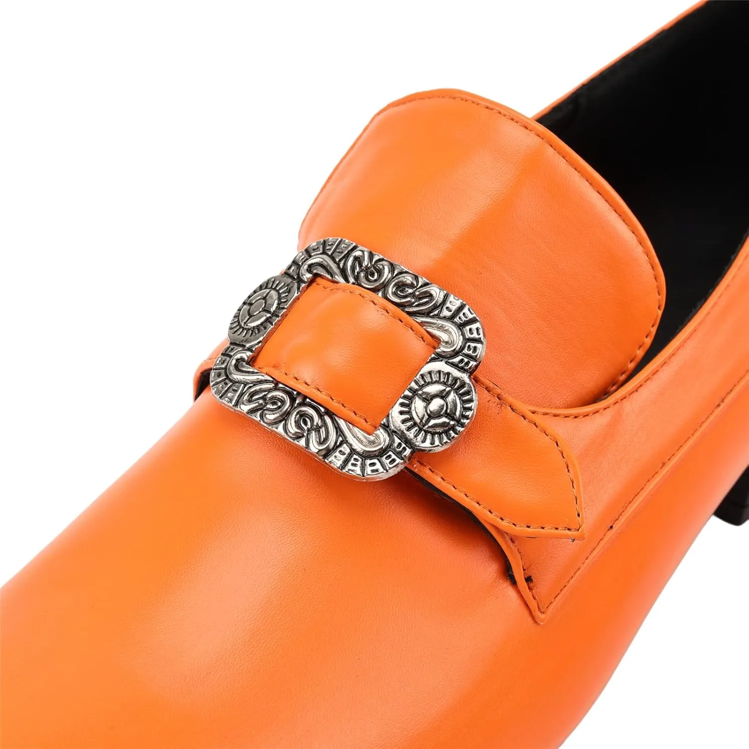 Men Retro Loafers Metal Square Buckle Formal Shoes Halloween Cosplay Shoes