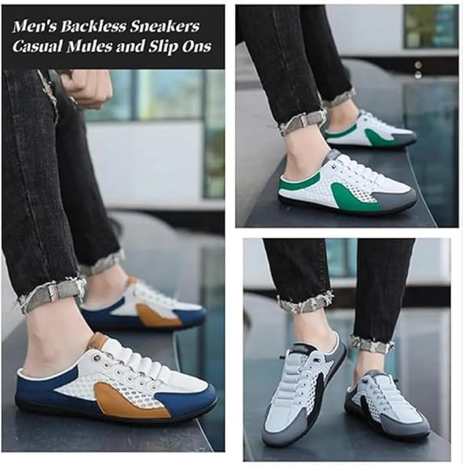 Men Slip on Mule Sneakers Men Slippers Casual Sports Shoes, Mesh Trendy Sneakers, Summer men's sports slippers