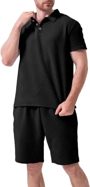 Men Summer Casual Short Sets Solid Color Short Sleeve Pocket Button Down Shirt Elastic Shorts 2 Piece Outfits Tracksuit