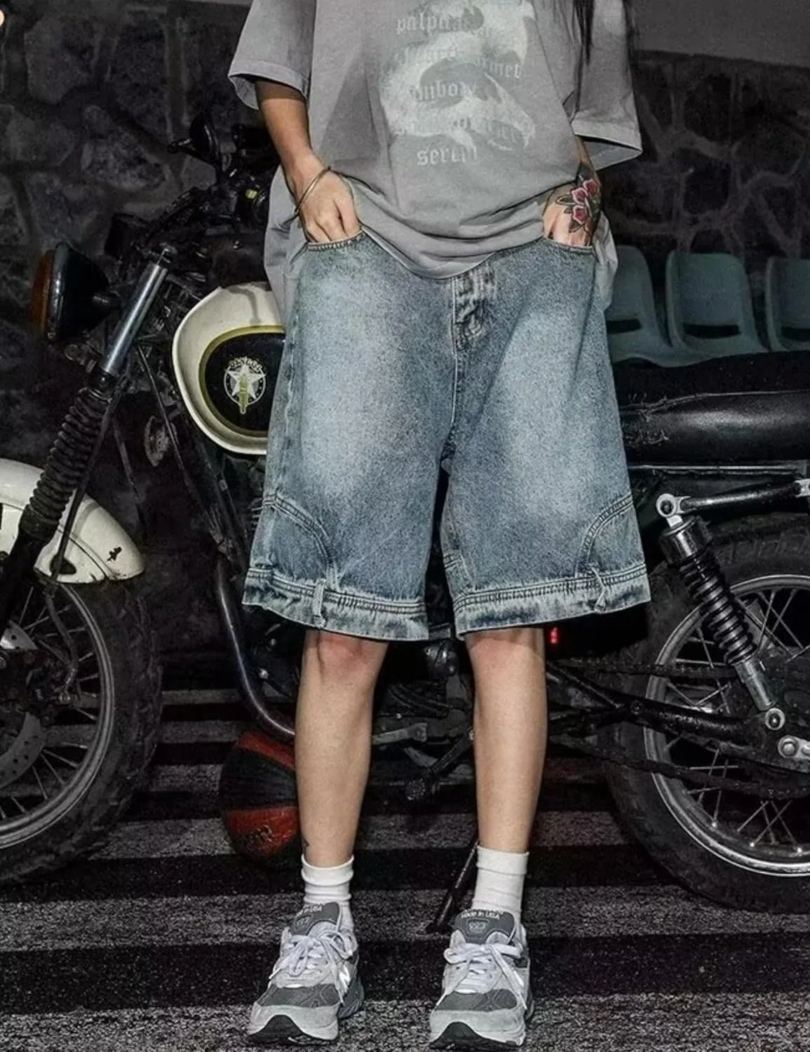 Mens Baggy Jorts Y2k Hip Hop Shorts Goth Skater Pants Grunge Demin Shorts Cargo Jean Shorts for Men